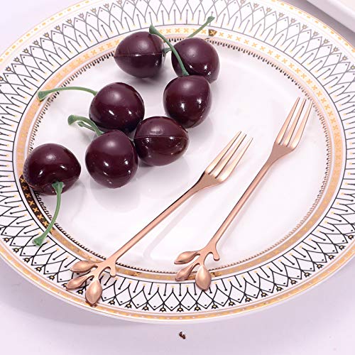 10 Pcs Stainless Steel Rose Gold Leaf Creative Appetizer Cake Fruit Forks Set 4.7 Inches Tasting Dessert Forks Kitchen Accessory